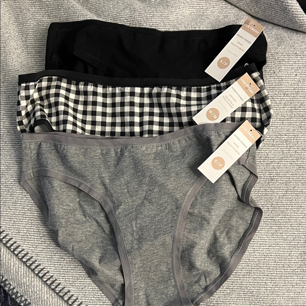 Joe Fresh Women's Panties Set - Black, Checkered, Gray new